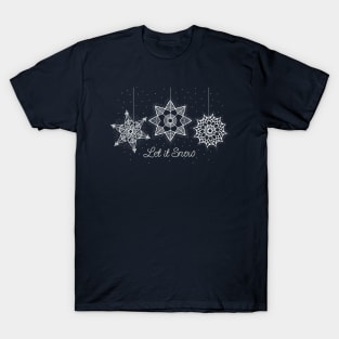 Let it Snow Christmas white snowflake illustration. Hand-drawn macrame snowflakes trendy illustration. T-Shirt